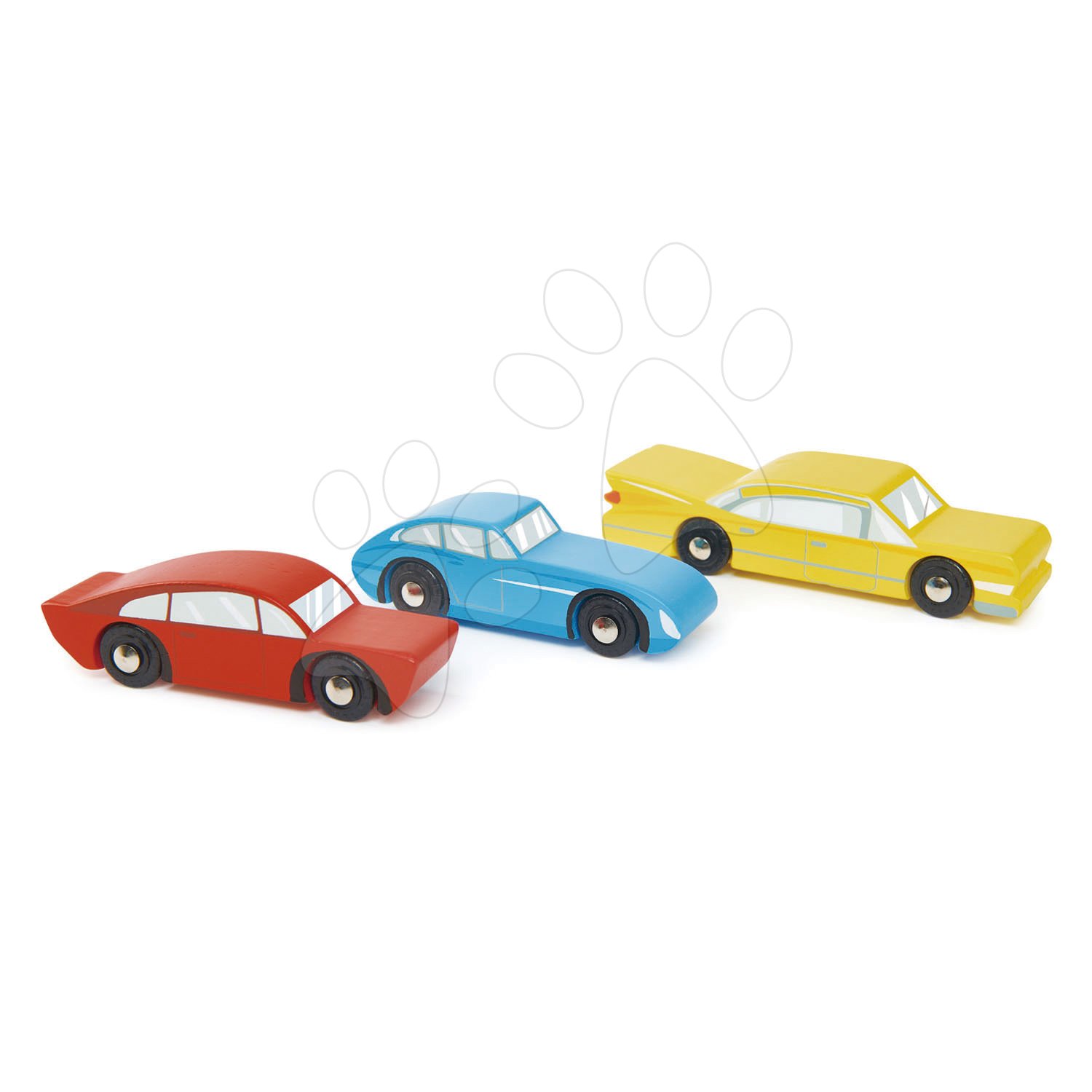 Drevené športové autá Retro Cars Tender Leaf Toys červené modré a žlté