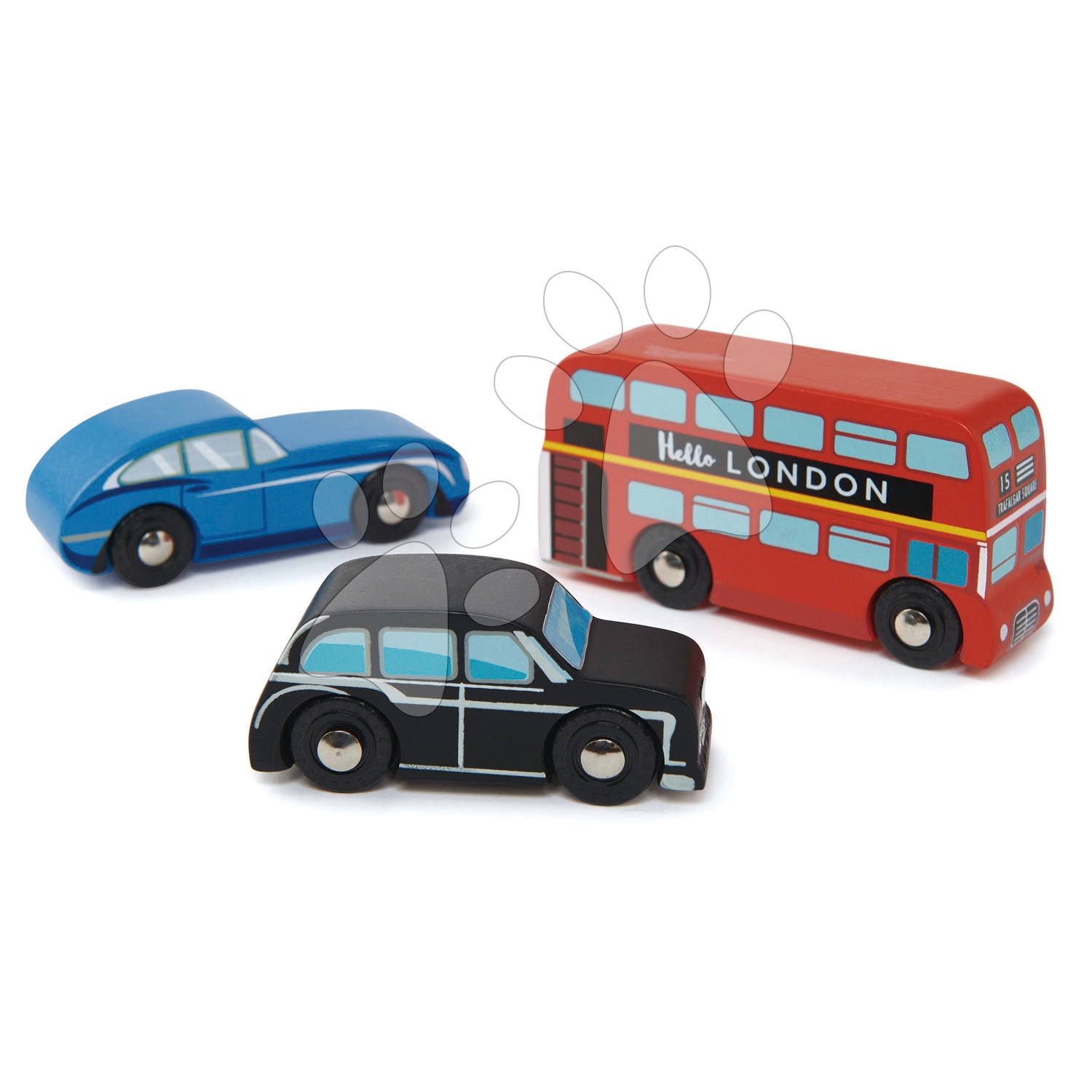 Fa városi járművek London Car Set Tender Leaf Toys London busz vintage Jaguar London taxi