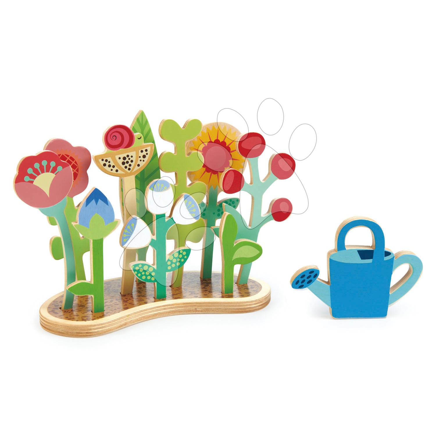 Drevený kvetinový záhon Flower Bed Tender Leaf Toys s kvetinami a krhlou