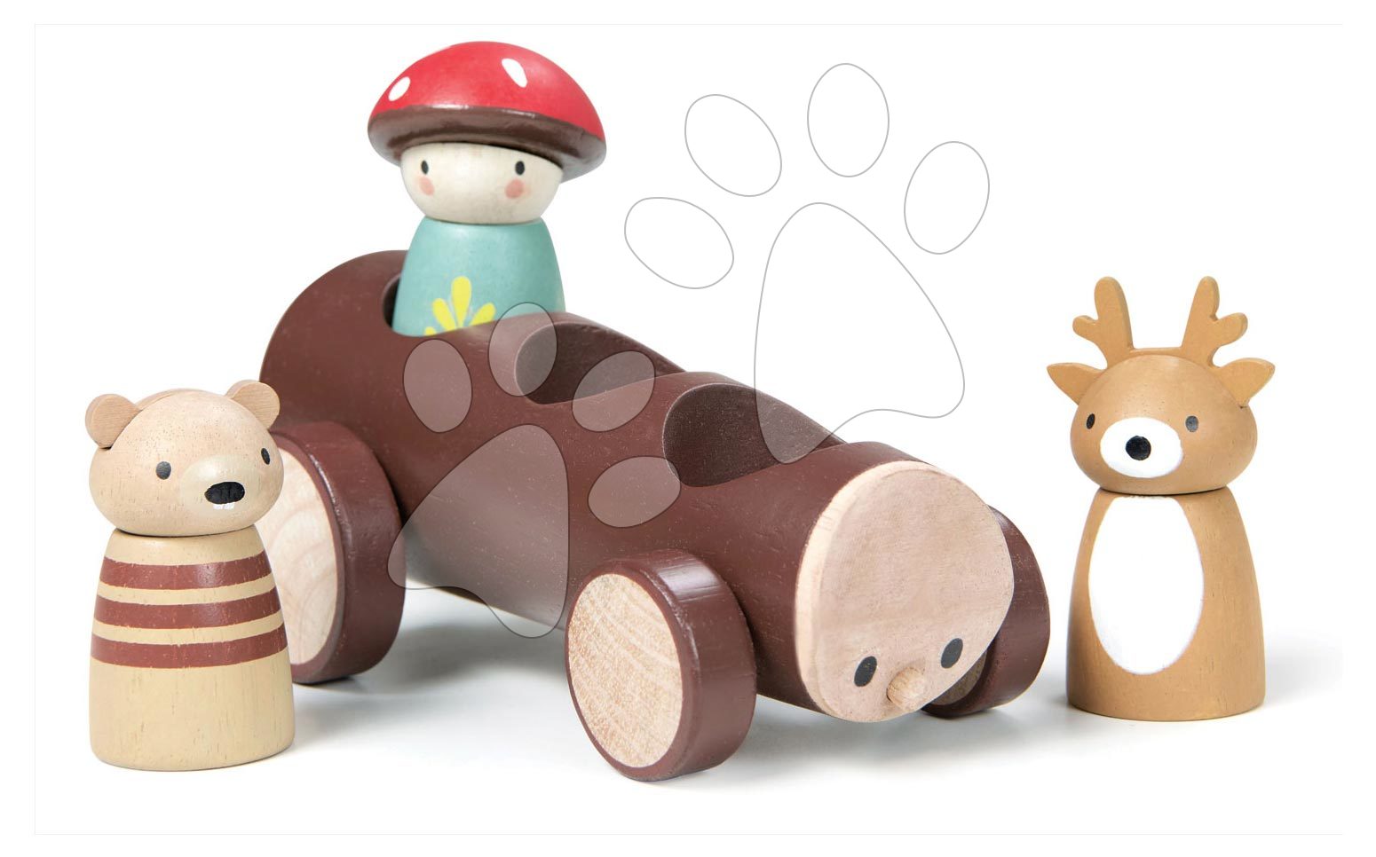 E-shop Drevený lesný taxík Timber Taxi Tender Leaf Toys z rozprávky Merrywood Tales s 3 figúrkami od 18 mes