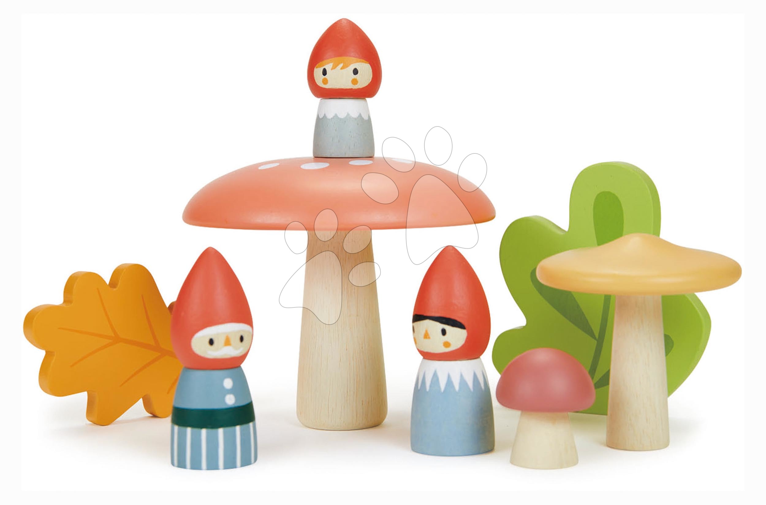 Dřevěné domky pro panenky - Dřevěná rodina trpaslíků Woodland Gnome Family Tender Leaf Toys s 3 figurkami