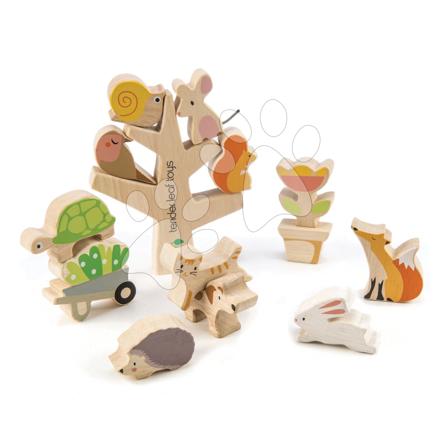 Fa állatkák a facsemetén Stacking Garden Friends Tender Leaf Toys vászontáskában 18 hó-tól