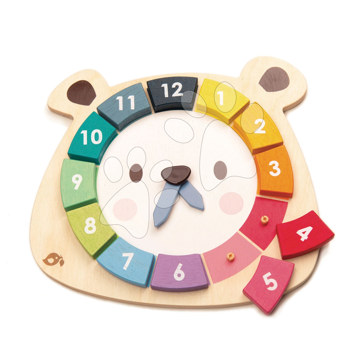 Drevené hodiny s medveďom Bear Colour Clock Tender Leaf Toys závesné s 12 farebnými číslami