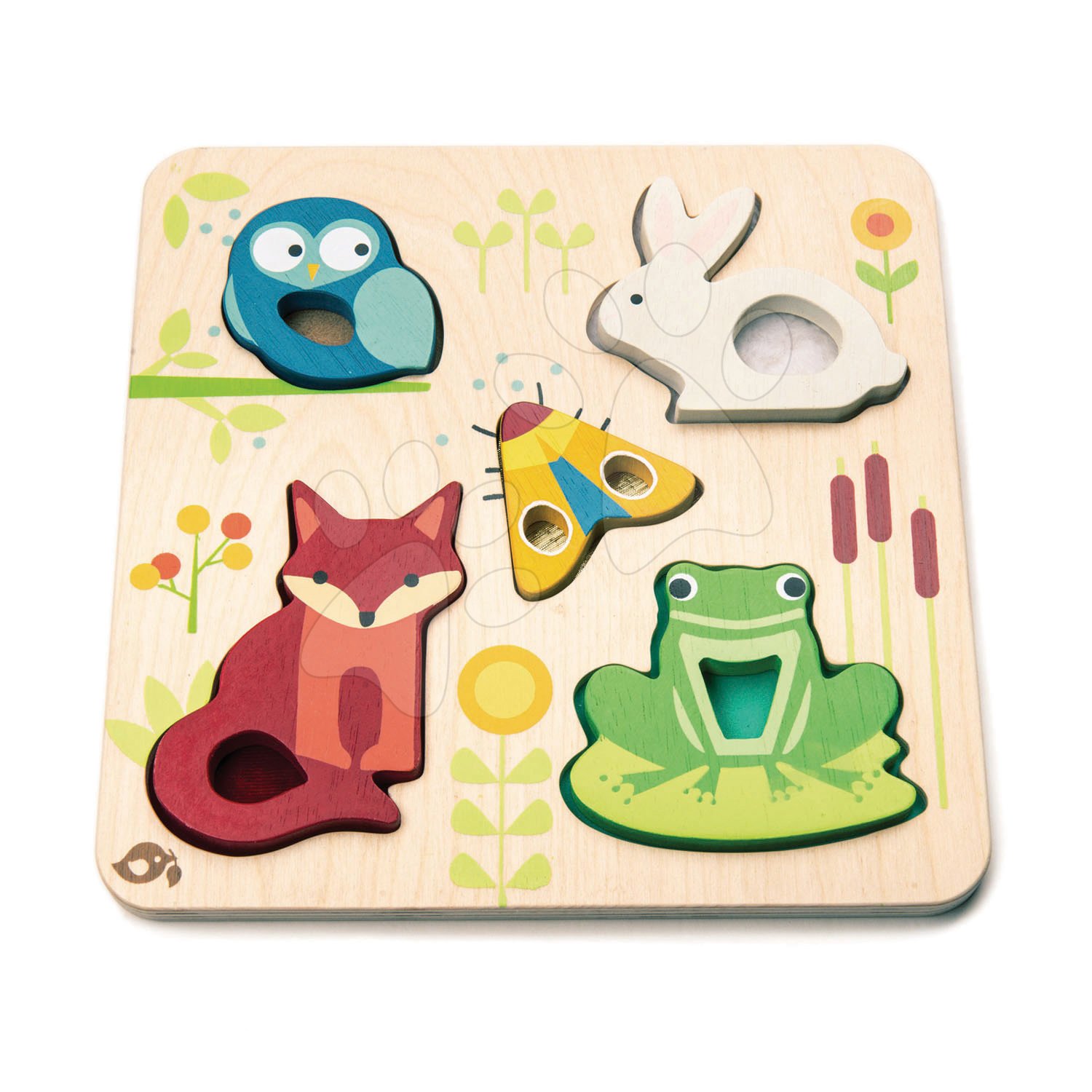 Drevené náučné hry - Drevené lesné zvieratká Touchy Feely Animals Tender Leaf Toys 5 ergonomických tvarov na doske od 18 mes