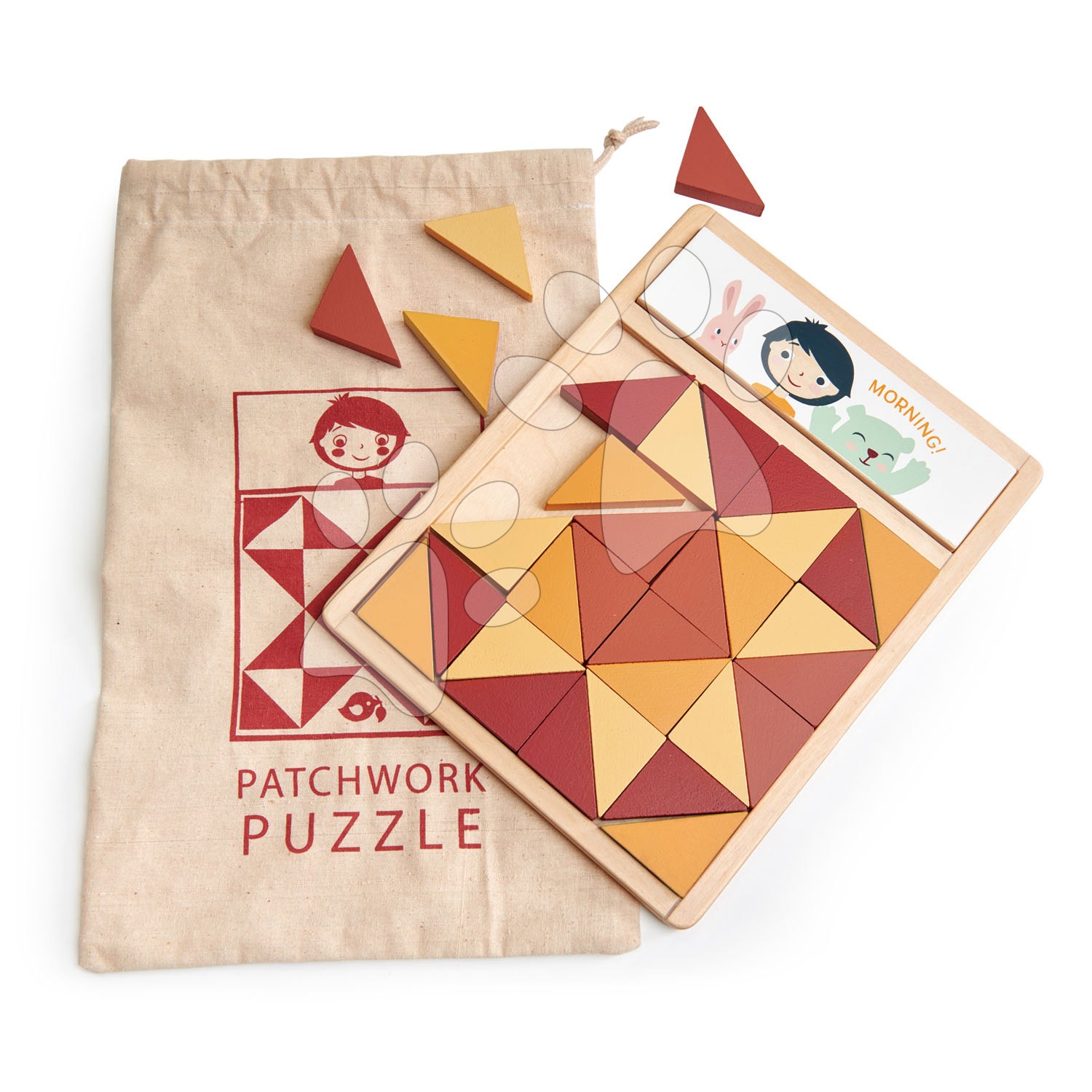 Drevená mozaika Patchwork Quilt Puzzle Tender Leaf Toys hnedé trojuholníky 32 dielov 4 farby