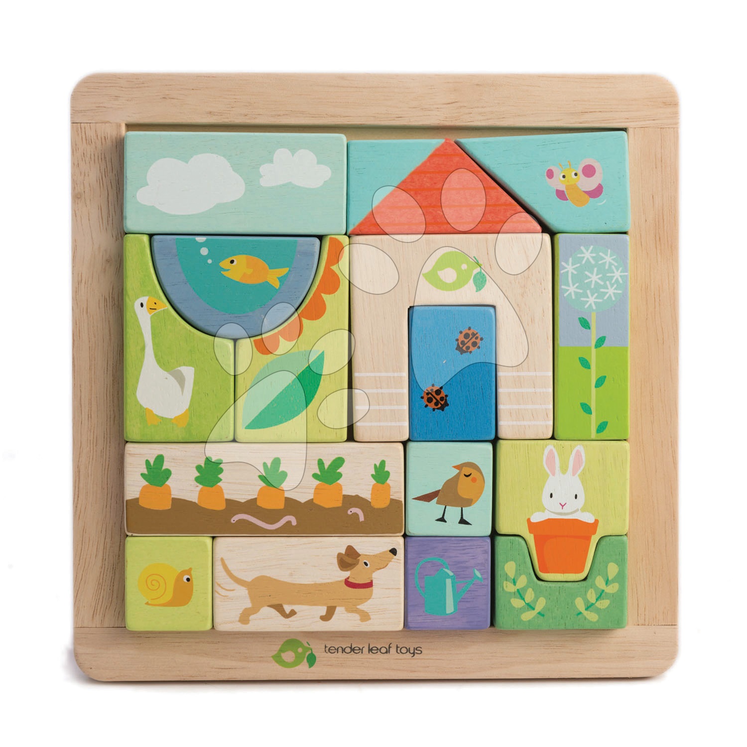 Fa puzzle kert Garden Patch Puzzle Tender Leaf Toys keretben festett ábrákkal 18 hó-tól