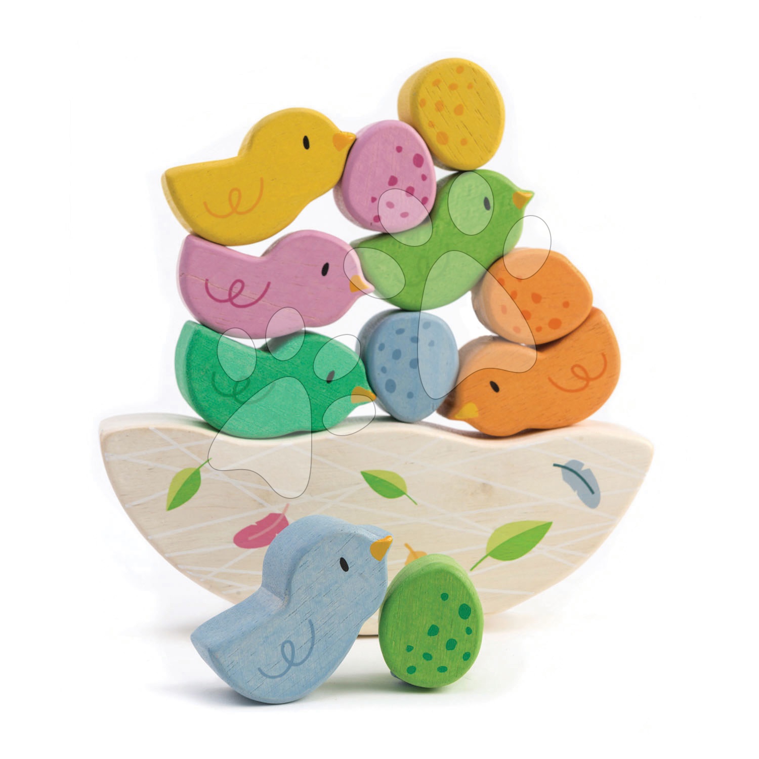 Dřevěná houpačka s ptáčky Rocking Baby Bird Tender Leaf Toys 6 ptáků a 5 vajíček od 18 měs