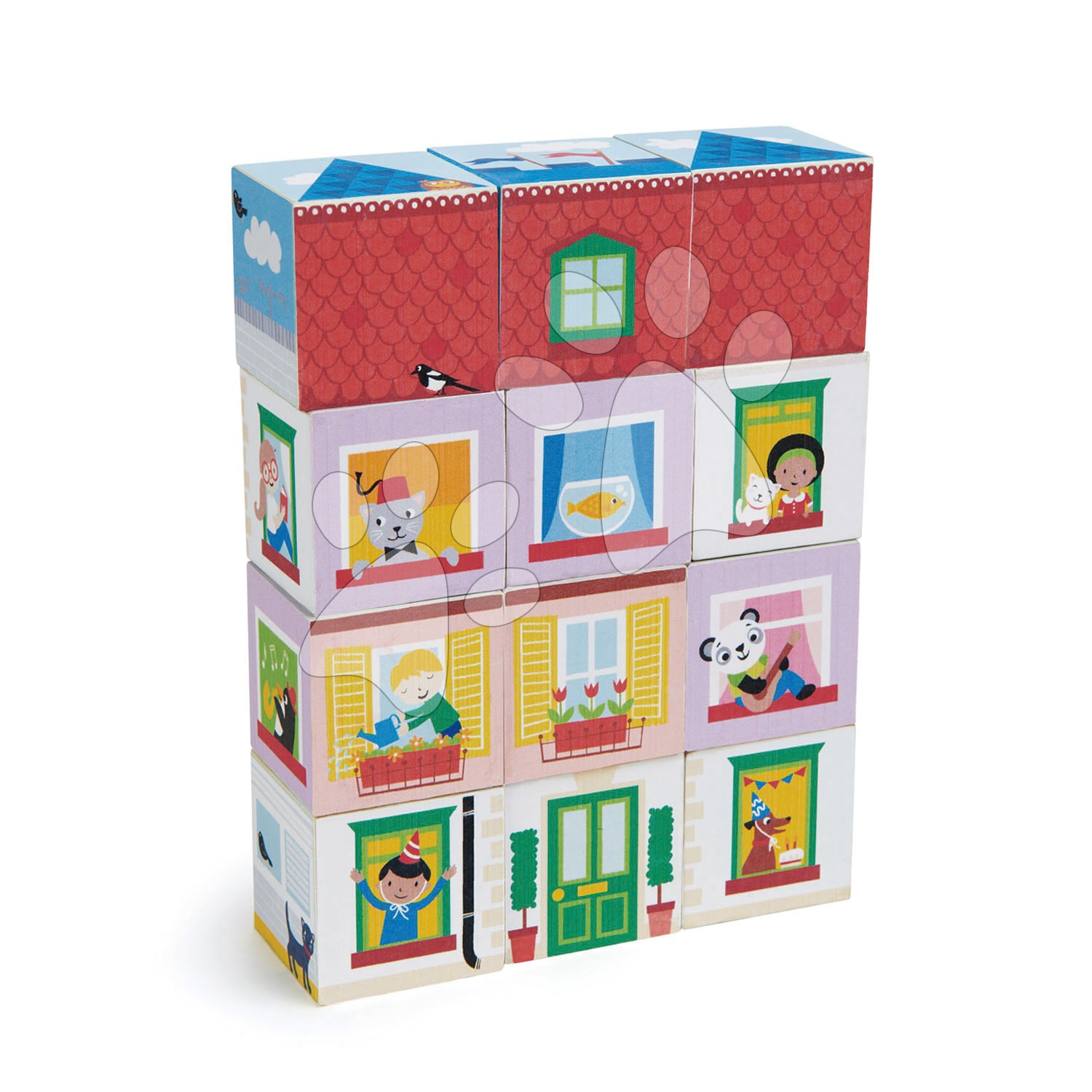 Drevené kocky - Drevené kocky život v dome Dream house Blocks Tender Leaf Toys s detailne maľovanými obrázkami 12 dielov od 18 mes