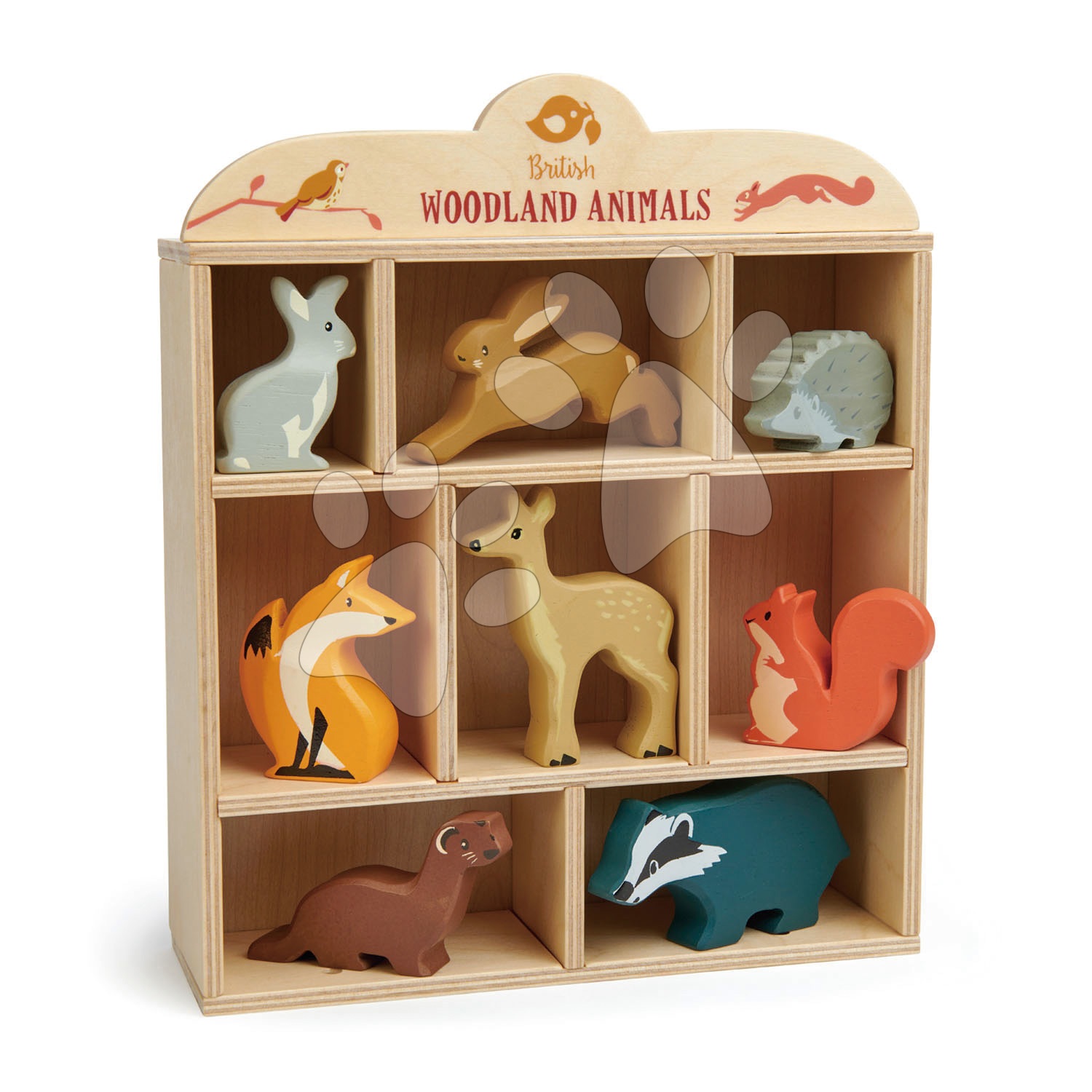 Erdei állatok polcon Woodland Animals Tender Leaf Toys mezei nyúl, házi nyúl, süni, róka, őzike, mókus, menyét, borz 3 drb mindegyikből