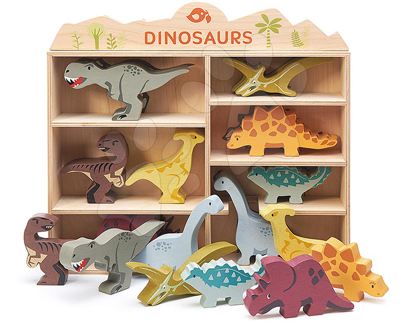 E-shop Drevené prehistorické zvieratá na poličke 24 ks Dinosaurs set Tender Leaf Toys