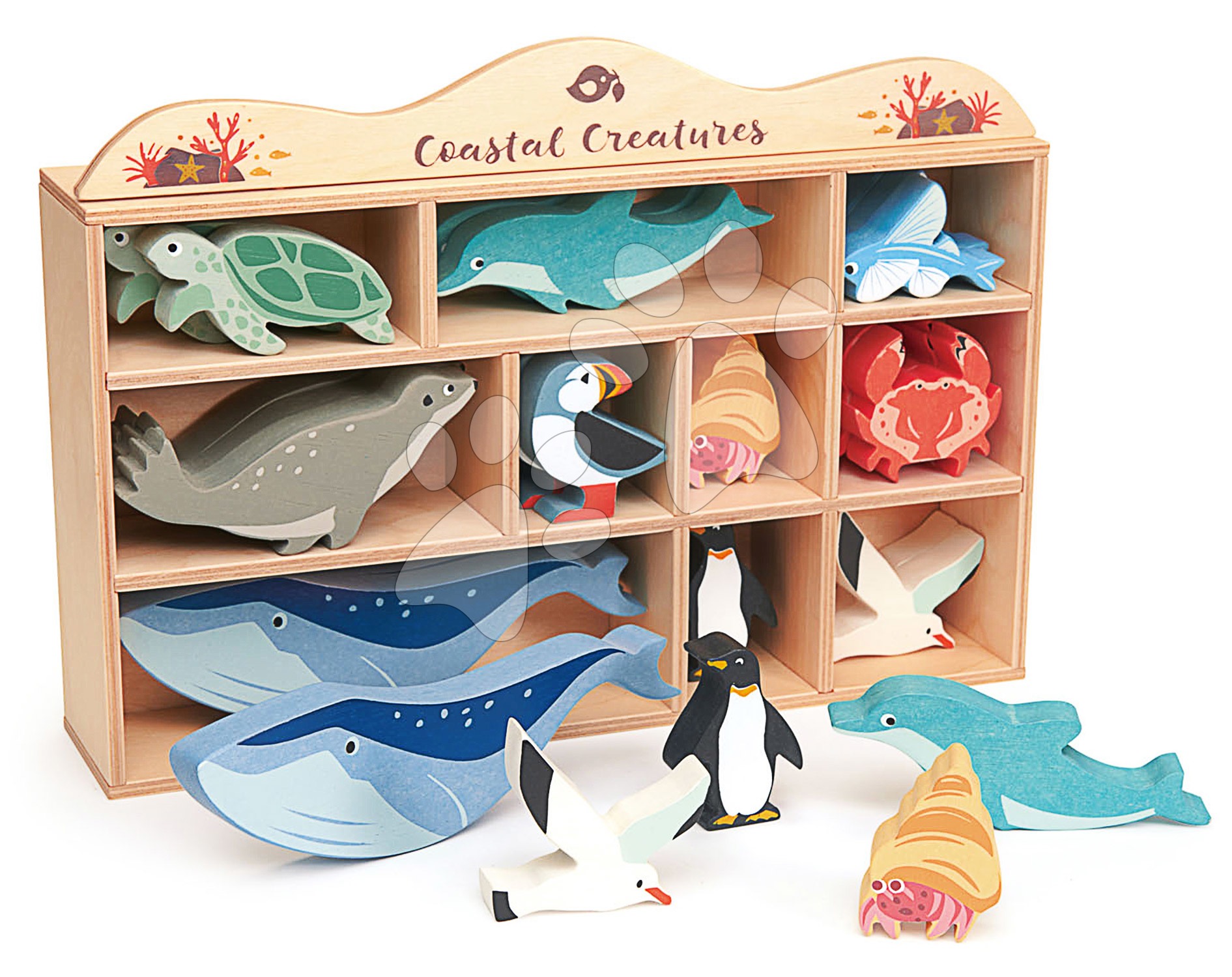 E-shop Drevené morské zvieratá na poličke 30 ks Coastal set Tender Leaf Toys