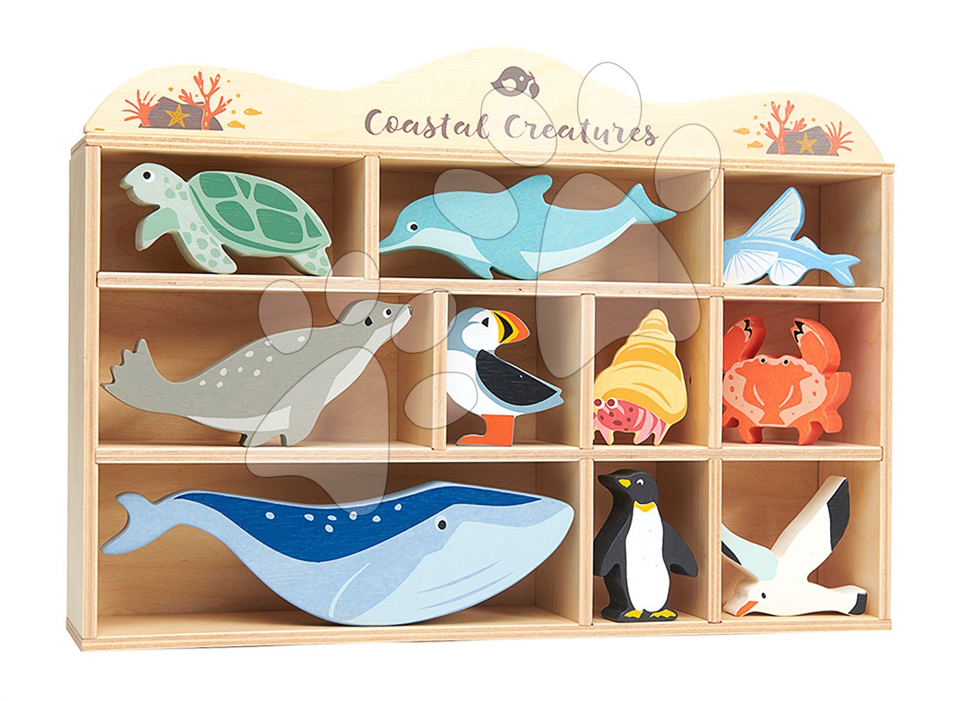 Dřevěná mořská zvířata na poličce 10 ks Coastal set Tender Leaf Toys 