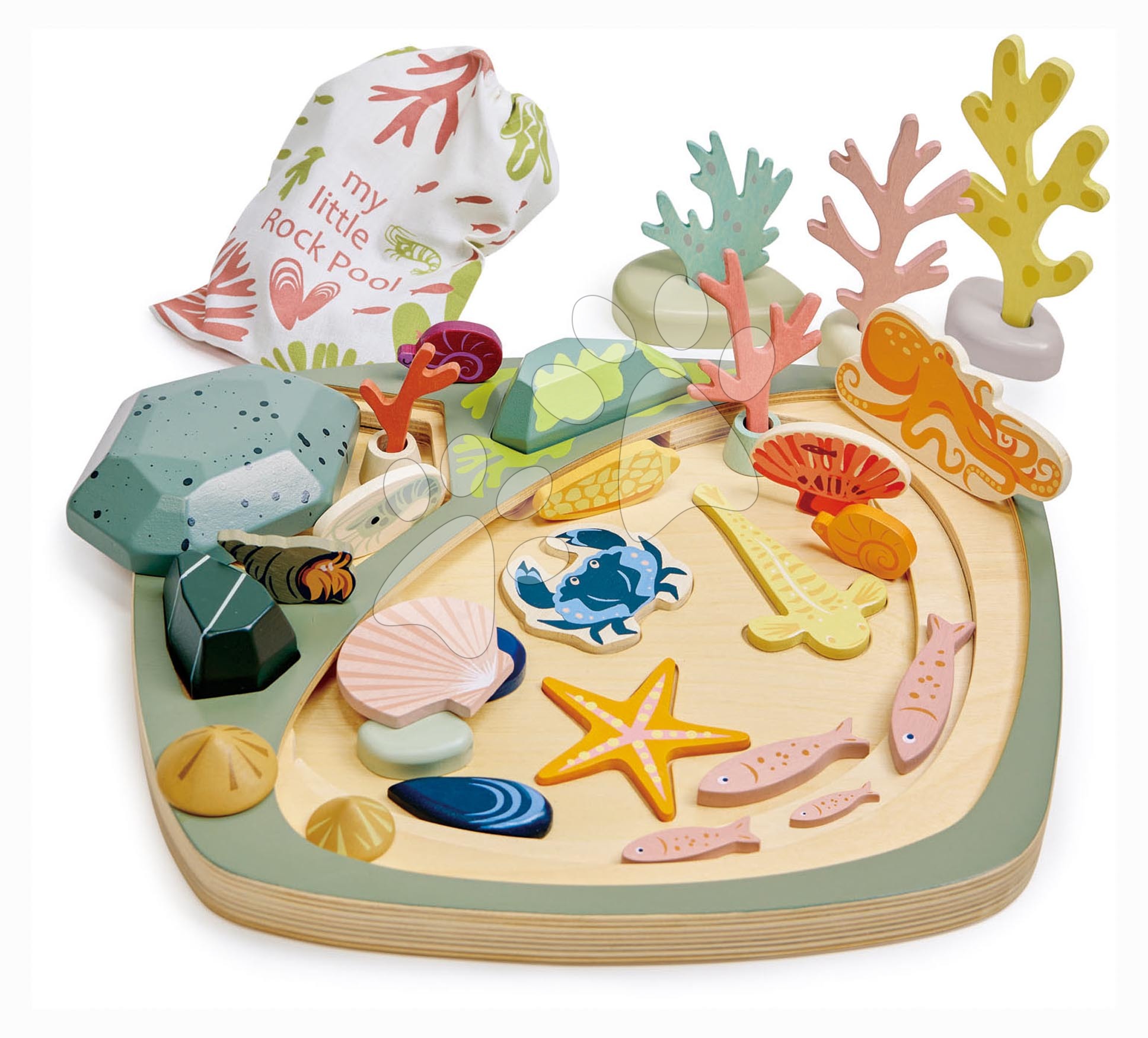 Fa készségfejlesztő építőjáték tenger világa My Little Rock Pool Tender Leaf Toys 33 részes textil táskában 3 évtől TL8486