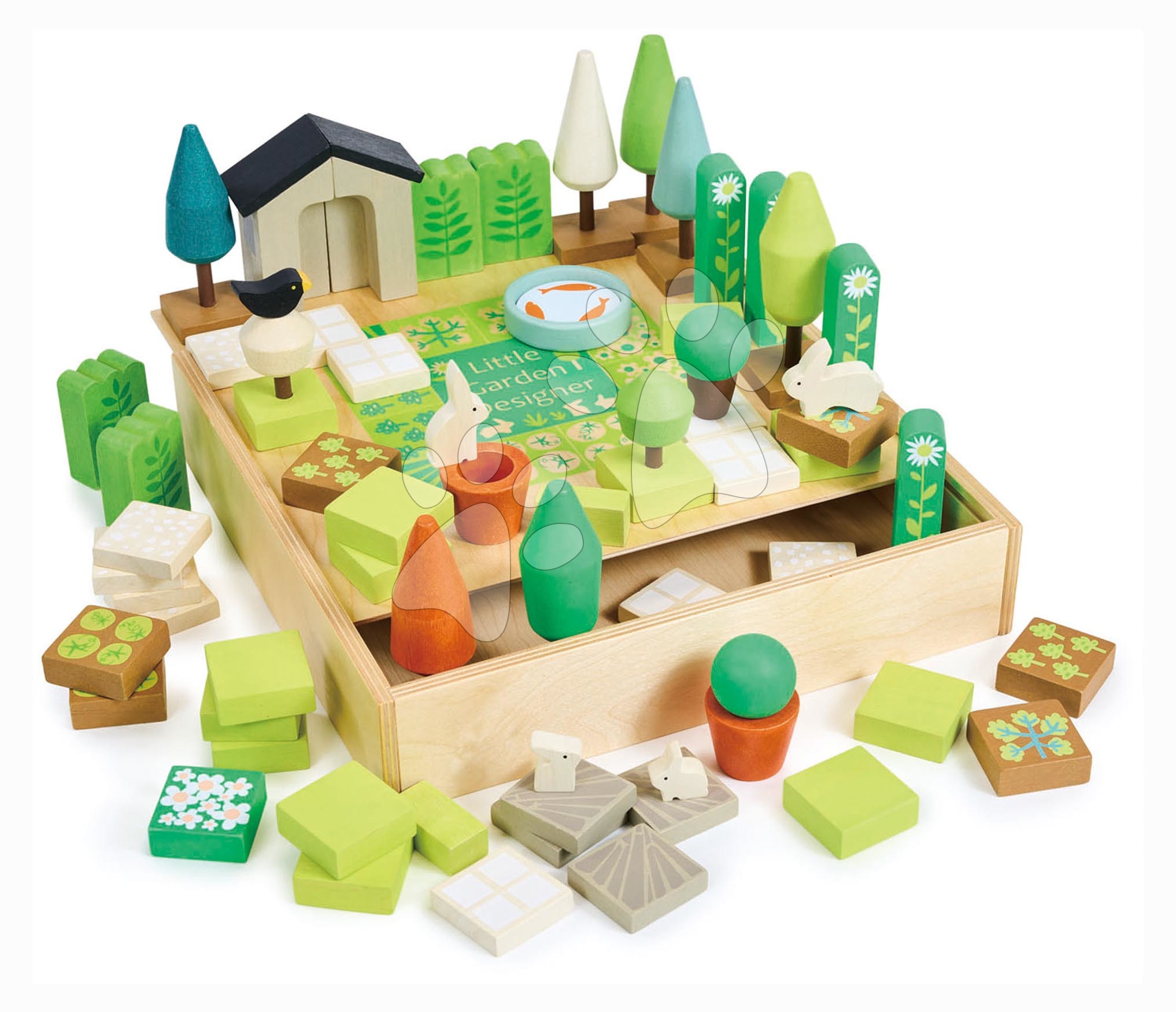 Lesene poučne igre - Lesena sestavljanka vrt My Little Garden Designer Tender Leaf Toys 67-delni set v škatli