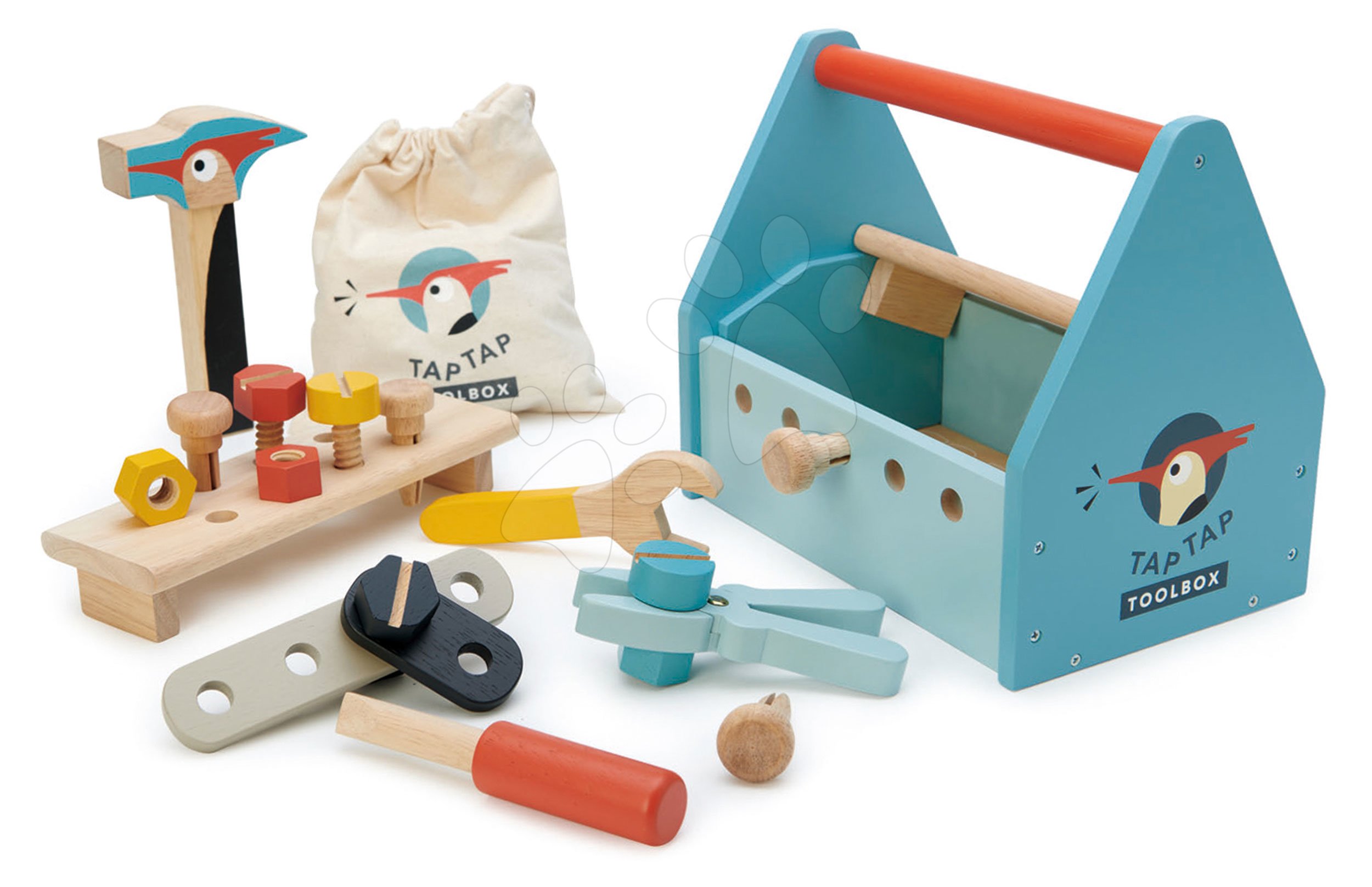 Dřevěný kufřík Tap Tap Tool Box Tender Leaf Toys s pracovním nářadím a zatloukačkou