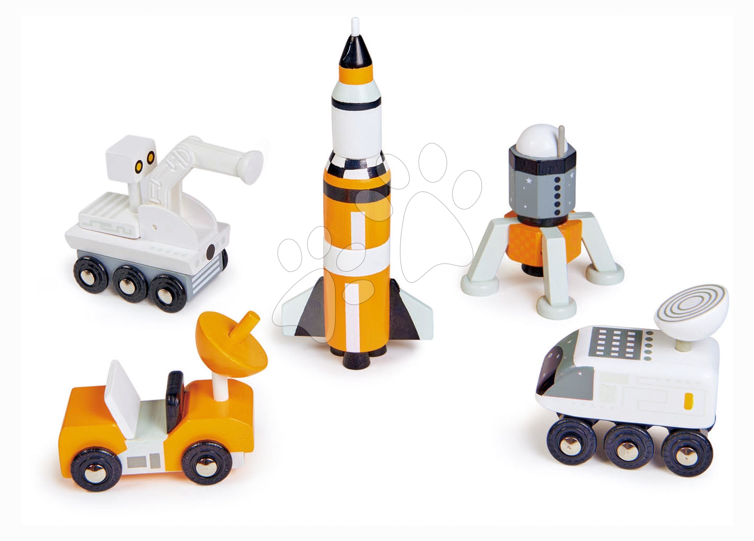 Dřevěná vesmírná vozidla Space Voyager Set Tender Leaf Toys 5 druhů