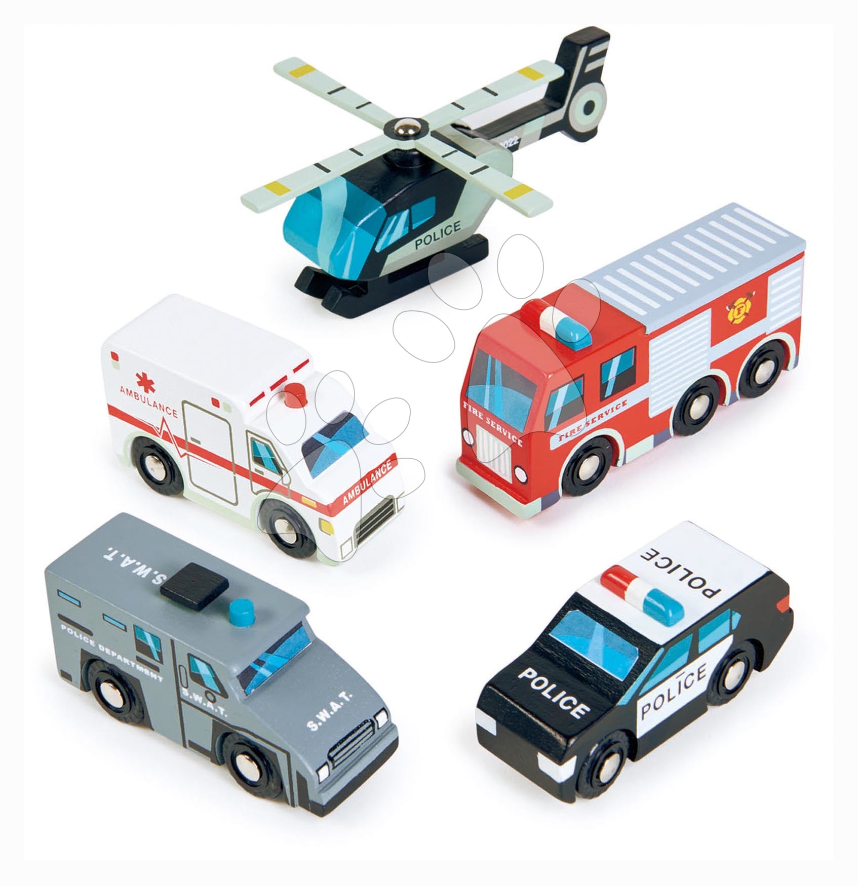 Fa sürgősségi járművek Emergency Vehicles Tender Leaf Toys 5 fajta jármű