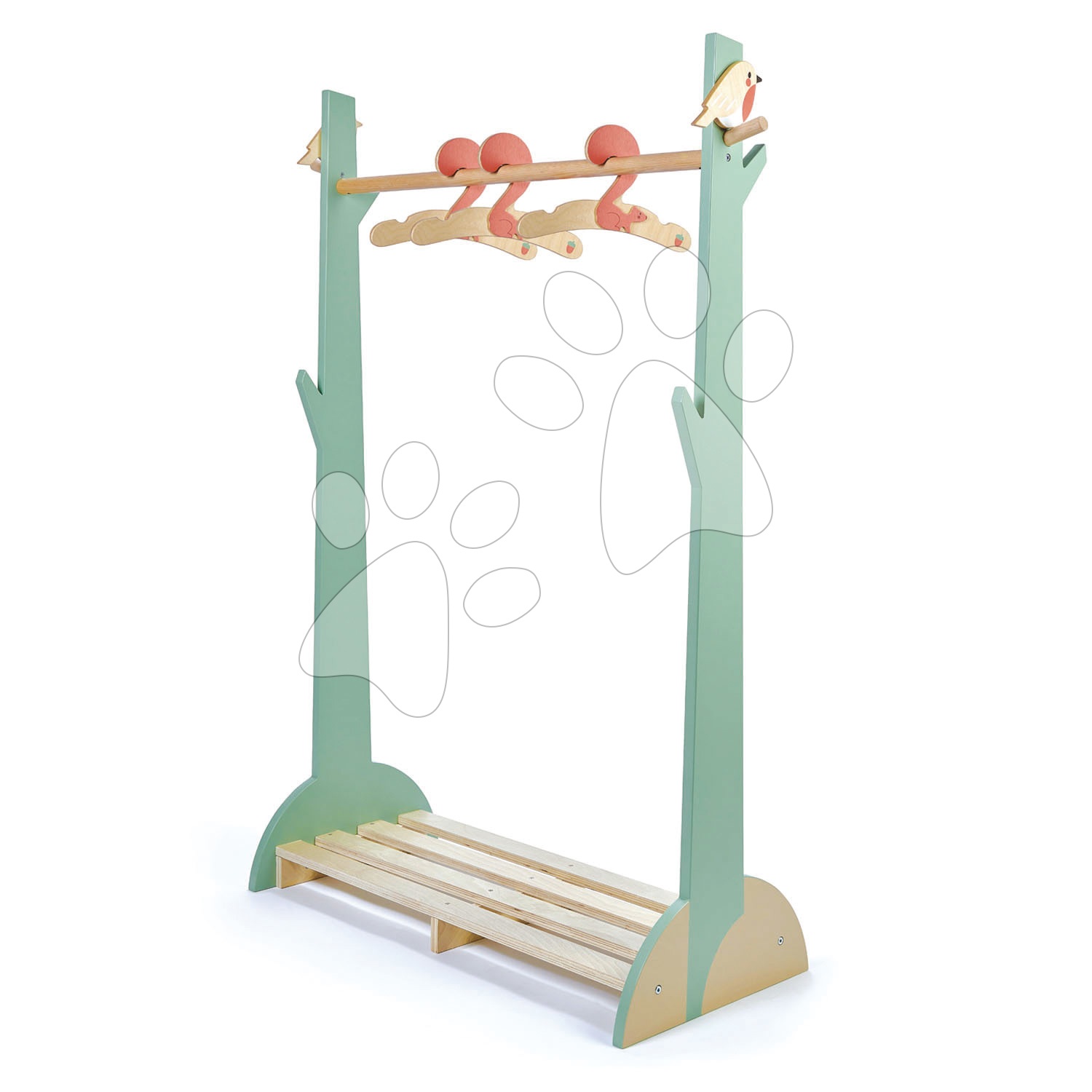 E-shop Drevený detský šatník Forest Clothes Rail Tender Leaf Toys s 3 vešiakmi a vtáčikmi