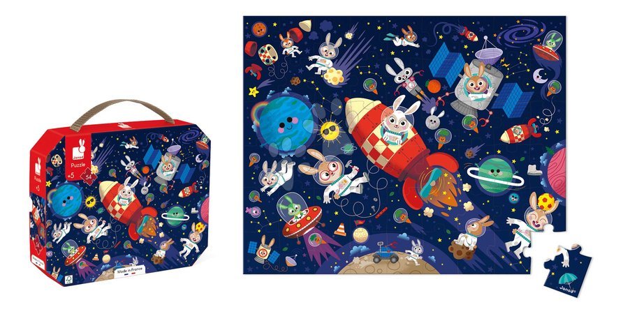 Kids' puzzles up to 100 pieces - Puzzle in the suitcase Rocket in space Janod - 2