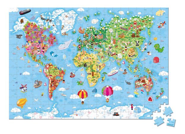 Kids' 100-300 piece puzzles - Puzzle in a suitcase World Map Janod