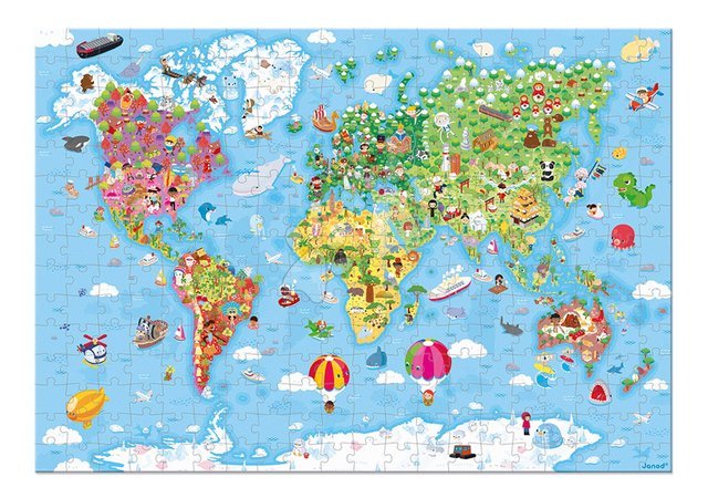 Kids' 100-300 piece puzzles - Puzzle in a suitcase World Map Janod_1