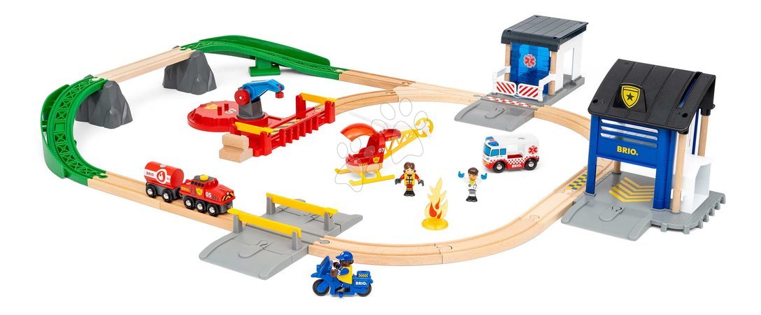 Holzeisenbahnen BRIO - Drevená vláčikodráha so záchranárským tímom Rescue Team Train Set BRIO