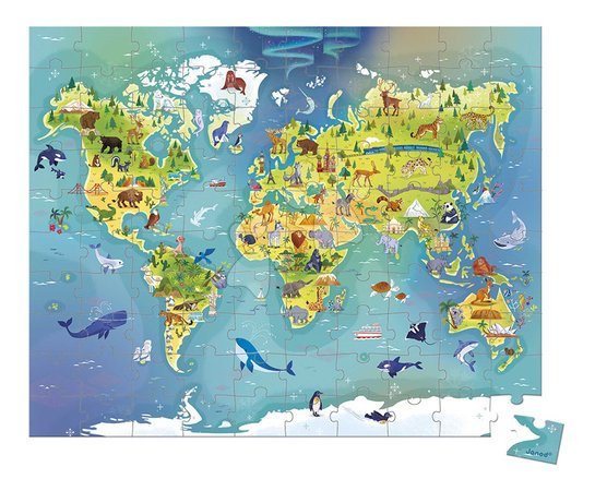 Kids' 100-300 piece puzzles - Puzzle in a suitcase World Map Janod