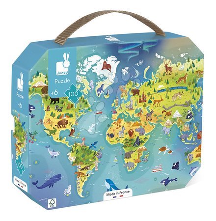 Kids' 100-300 piece puzzles - Puzzle in a suitcase World Map Janod_1