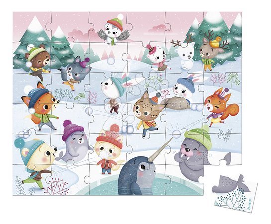 Jigsaw puzzles and games from manufacturer Janod - Puzzle in the suitcase Party in the snow Janod
