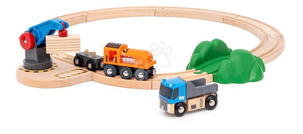 Holzeisenbahnen BRIO - Drevená vláčikodráha s magnetickým žeriavom Štartovacia sada Starter Lift & Load Set BRIO