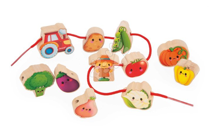 Zabawki dla najmłodszych od producenta Janod - Drewniany łańcuch przewlekanka Warzywa Vegetable Garden Threading Beads Janod_1