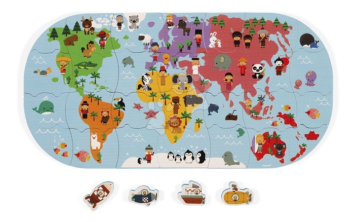 Puzzle i gry towarzyskie | Strona 7 - Puzzle do wody Mapa świata Bath Explorers Puzzle Janod