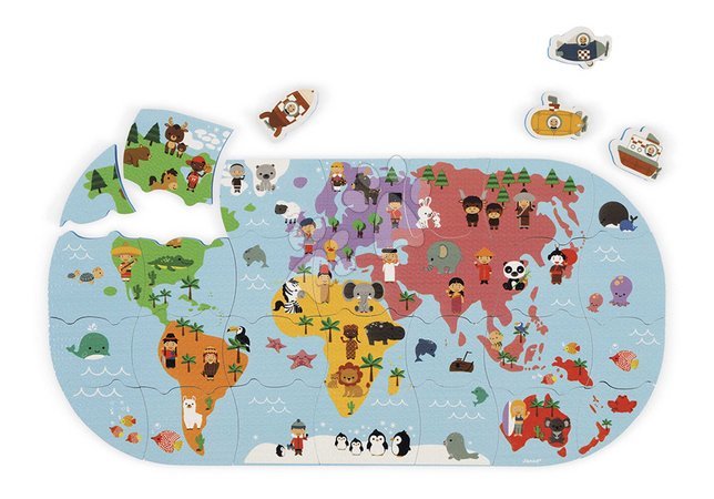 Puzzle i gry towarzyskie | Strona 7 - Puzzle do wody Mapa świata Bath Explorers Puzzle Janod_1