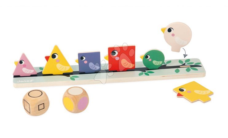 Jouets en bois | Page 10 - Vzdelávacia hra triedenie Vtáčiky Birds Sorting Shapes Sizes nad Colours Janod