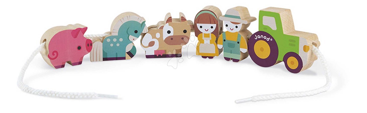 Desenvolvimento motor | Página 2 - Corrente de madeira para enfiar Fazenda Stringable Farm Theme Beads Janod