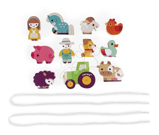 Desenvolvimento motor - Corrente de madeira para enfiar Fazenda Stringable Farm Theme Beads Janod - 2