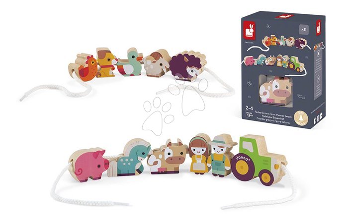 Desenvolvimento motor - Corrente de madeira para enfiar Fazenda Stringable Farm Theme Beads Janod - 3