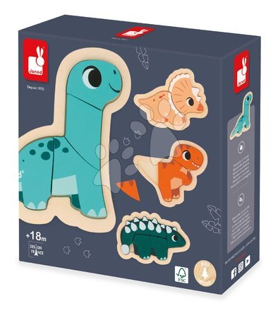 Quebra-cabeças progressivos para crianças - Puzzle de encaixe de madeira Dinossauros 4 em 1 Dino Progressive Puzzle Janod - 8