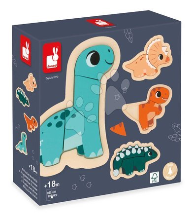 Quebra-cabeças progressivos para crianças - Puzzle de encaixe de madeira Dinossauros 4 em 1 Dino Progressive Puzzle Janod - 9