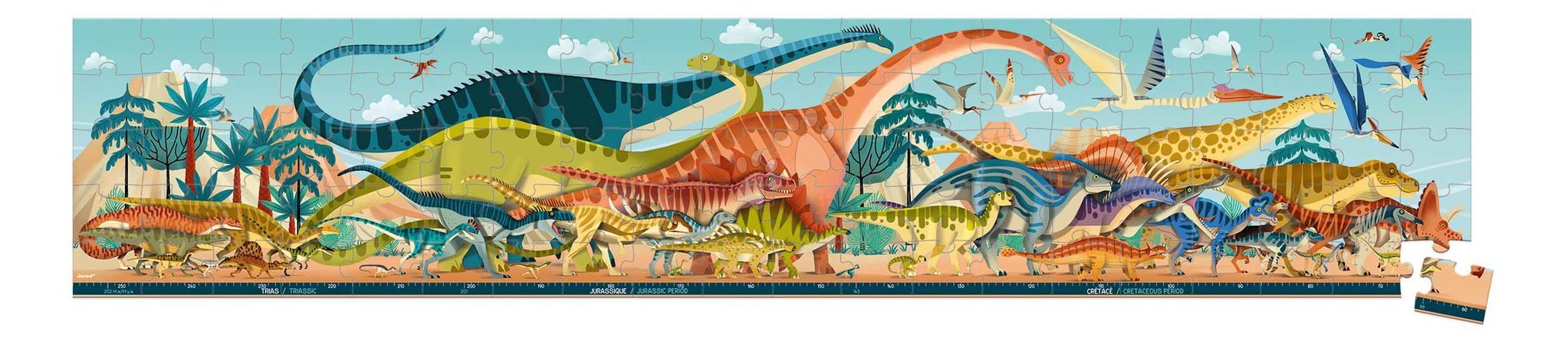 Пъзел за деца - Puzzle v kufríku Dinosaury Dino Panoramic Puzzle Janod