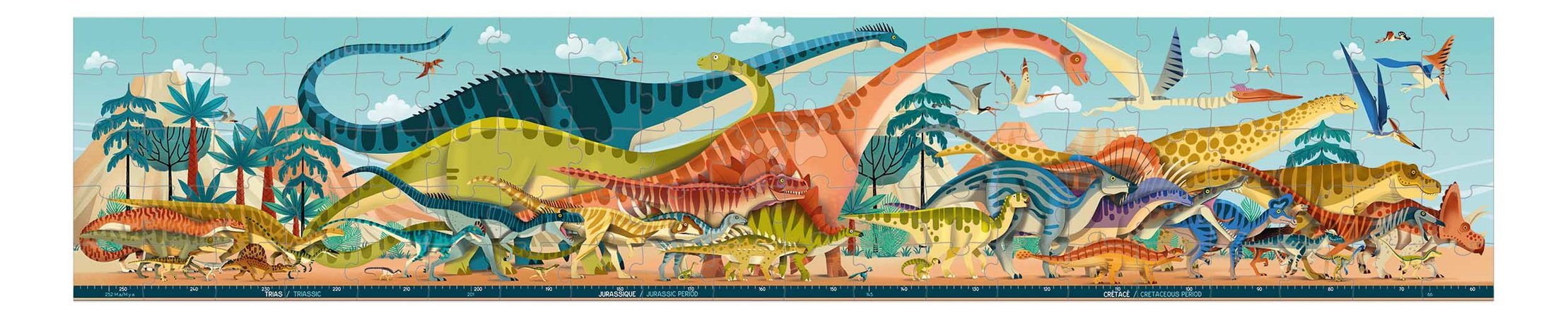 Пъзел за деца - Puzzle v kufríku Dinosaury Dino Panoramic Puzzle Janod_1