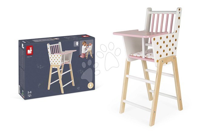 Krzesełka dla lalek - Drevená jedálenská stolička pre bábiku Candy Chic High Chair Janod - 6
