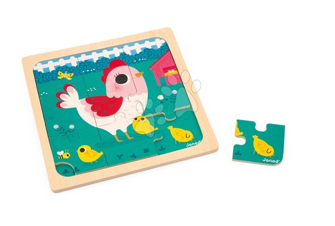 Puzzleuri din lemn  - Puzzle din lemn pentru cei mici Trio Animăluțe Janod cu model de referință - 4