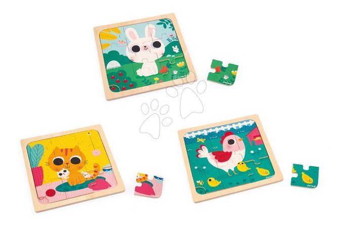 Puzzleuri din lemn  - Puzzle din lemn pentru cei mici Trio Animăluțe Janod cu model de referință - 6