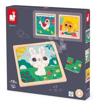 Puzzleuri din lemn  - Puzzle din lemn pentru cei mici Trio Animăluțe Janod cu model de referință - 11