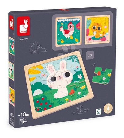 Puzzleuri din lemn  - Puzzle din lemn pentru cei mici Trio Animăluțe Janod cu model de referință - 12