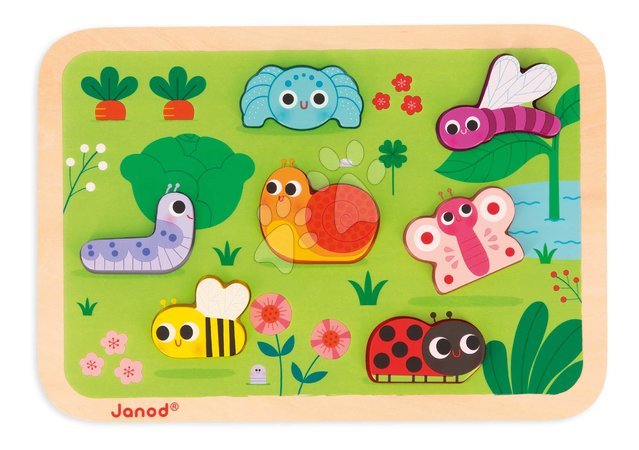 Puzzleuri din lemn  - Puzzle din lemn cu piese de inserție pentru cei mai mici Grădina The Garden Chunky Puzzle Janod - 2