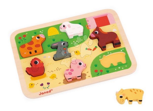 Black Friday de la producătorul Janod | Pagină 7 - Puzzle din lemn cu piese de inserție pentru cei mai mici Ferma Chunky Puzzle Janod