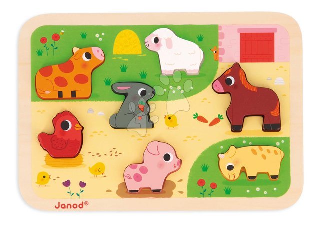 Puzzleuri din lemn  - Puzzle din lemn cu piese de inserție pentru cei mai mici Ferma Chunky Puzzle Janod - 2
