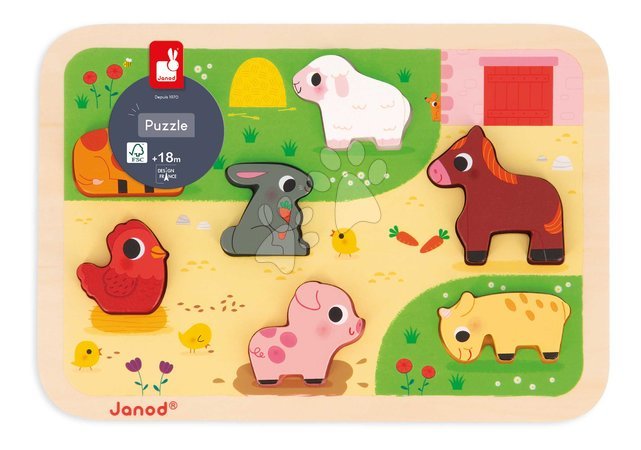 Puzzleuri din lemn  - Puzzle din lemn cu piese de inserție pentru cei mai mici Ferma Chunky Puzzle Janod - 3